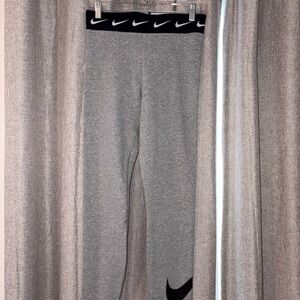 Nike Gray and Black Leggings with Wide Waistband